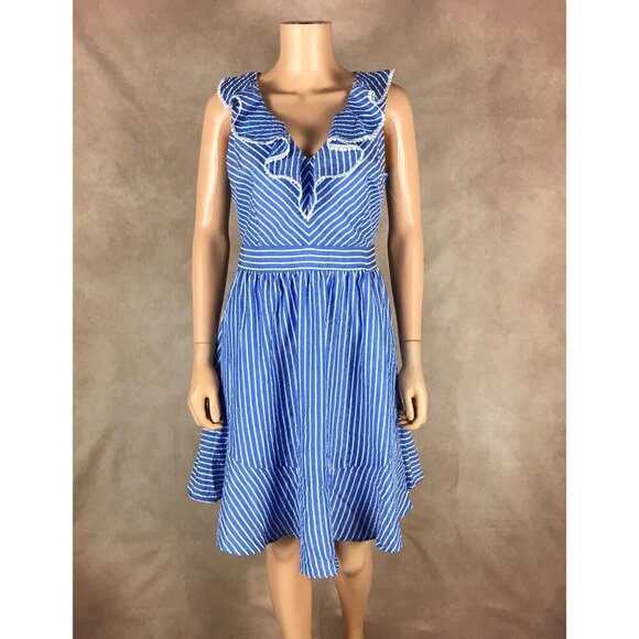JULIA JORDAN Blue/White Striped Ruffled Dress 6 - Picture 5 of 10